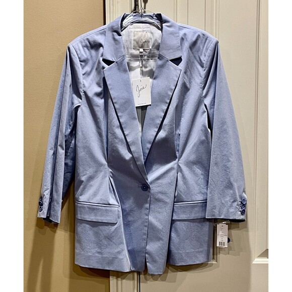 $348 NWT JOIE Size 12 LIAN PLEATED 3/4 SLEEVE ONE BUTTON STRETCH BLAZER CHAMBRAY - Picture 4 of 13